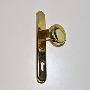 Gouden messing poliert gepolijst greep buiten Din Rechts vaste knop. Word toegepast voor voordeuren van hout en kunststof.