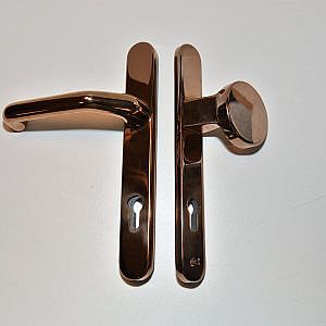 Krukstel Compleet binnen en buiten (kant) Brons kleurig: Din rechts Vaste Knop niet draaibaar. PC72 / PC 72 / HoH bevestigings gaten: Boven-midden= 98mm / Boven-onder= 217mm