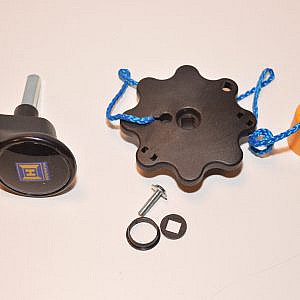 Hormann Handgreep zwart /Greep TBV Garage deur / kanteldeur Knop met Geel/Blauw Koord. Wordt gebruikt voor een garagedeur te openen.