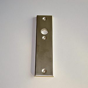 VH binnenschild 193/50 F2 OL Hart op hart maat schroefgaten boven-midden = 68mm / Boven-onder = 168mm  /  Breedte 50mm / Lengte= 192mm.  (binnenkruk) (binnenschild) (schild) (buitenschild) (kruk) (greep) (garnituur)